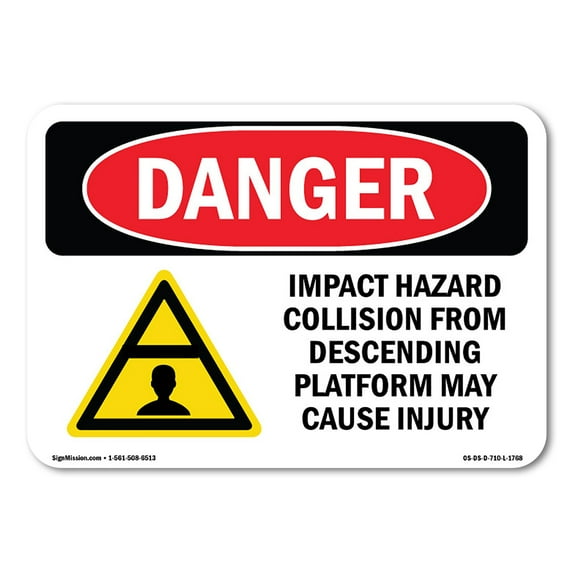 OSHA Danger Sign - Impact Hazard Descending Platform | Plastic Sign | Protect Your Business, Construction Site, Warehouse & Shop Area | Made in The USA