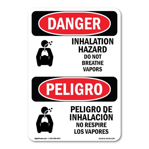 OSHA Danger Sign - Inhalation Hazard Breathe Vapors Bilingual | Decal | Protect Your Business, Construction Site, Shop Area | Made in The USA