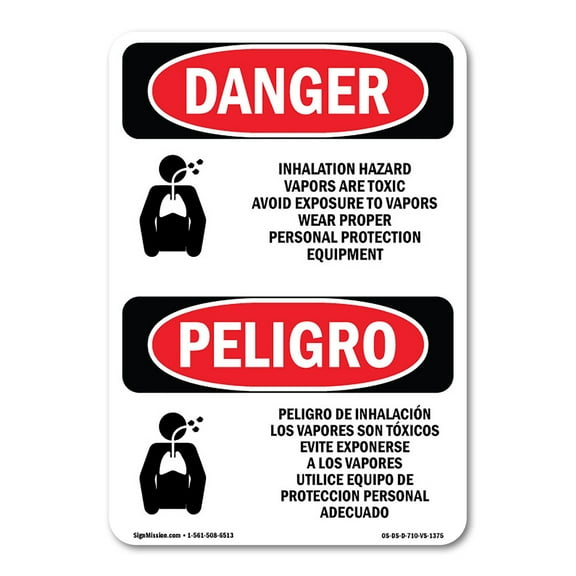 OSHA Danger Sign - Inhalation Hazard Vapors Toxic Bilingual | Decal | Protect Your Business, Construction Site, Shop Area | Made in The USA