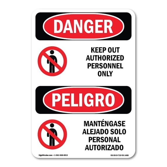 OSHA Danger Sign - Keep Out Authorized Personnel Only Bilingual | Plastic Sign | Protect Your Business, Construction Site, Shop Area | Made in The USA