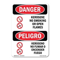 OSHA Danger Sign - Kerosene No Smoking Or Open Flames Bilingual | Plastic Sign | Protect Your Business, Construction Site, Shop Area |  Made in The USA