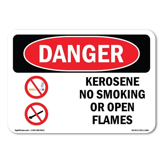 OSHA Danger Sign - Kerosene No Smoking Or Open Flames | Plastic Sign | Protect Your Business, Construction Site, Warehouse & Shop Area | Made in The USA