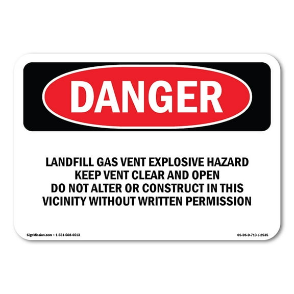 OSHA Danger Sign - Landfill Gas Vent Explosive Hazard Keep | Plastic Sign | Protect Your Business, Construction Site, Shop Area |  Made in The USA