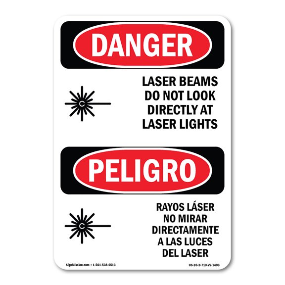 OSHA Danger Sign - Laser Beams Look Directly Lights Bilingual | Decal | Protect Your Business, Construction Site, Shop Area | Made in The USA