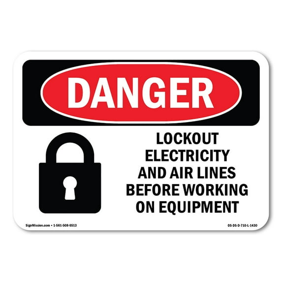 OSHA Danger Sign - Lockout Electricity Air Lines Before Working | Plastic Sign | Protect Your Business, Construction Site, Shop Area | Made in The USA