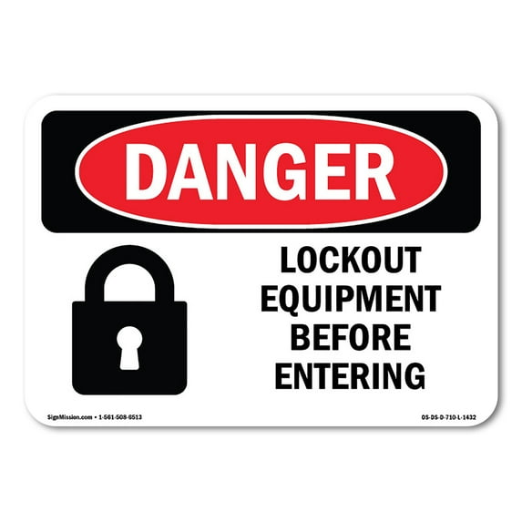 OSHA Danger Sign - Lockout Equipment Before Entering | Decal | Protect Your Business, Construction Site, Warehouse & Shop Area | Made in The USA