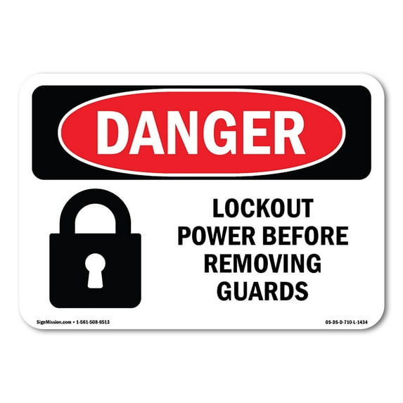 OSHA Danger Sign - Lockout Power Before Removing Guards | Decal | Protect Your Business, Construction Site, Warehouse & Shop Area | Made in The USA