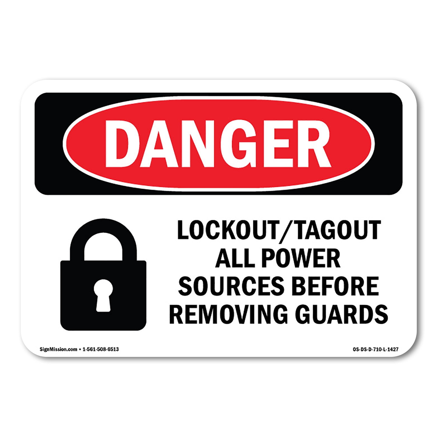 OSHA Danger Sign - Lockout Tagout All Power Sources | Decal | Protect ...