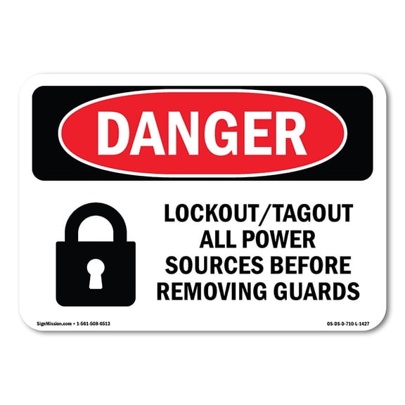 OSHA Danger Sign - Lockout Tagout All Power Sources | Decal | Protect Your Business, Construction Site, Warehouse & Shop Area |  Made in The USA