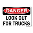 thumbnail image 1 of OSHA Danger Sign - Look Out For Trucks | Plastic Sign | Protect Your Business, Work Site, Warehouse & Shop Area |  Made in the USA, 1 of 6