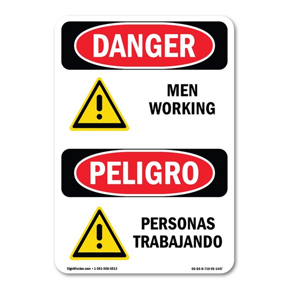 OSHA Danger Sign - Men Working Bilingual | Decal | Protect Your Business, Construction Site, Warehouse & Shop Area |  Made in The USA