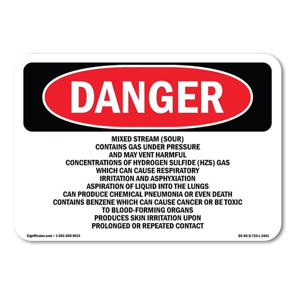 OSHA Danger Sign - Mixed Stream (Sour) Contains Gas Under Pressure | Decal | Protect Your Business, Construction Site, Shop Area | Made in The USA