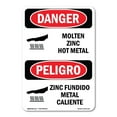 thumbnail image 1 of OSHA Danger Sign - Molten Zinc Hot Metal Bilingual | Decal | Protect Your Business, Construction Site, Warehouse & Shop Area |  Made in The USA, 1 of 5