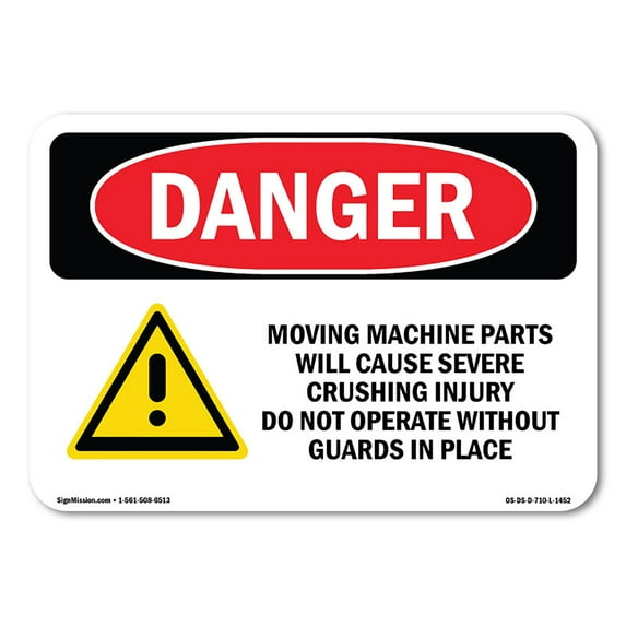 OSHA Danger Sign - Moving Machine Parts Will Cause Crushing | Decal | Protect Your Business, Construction Site, Shop Area | Made in The USA
