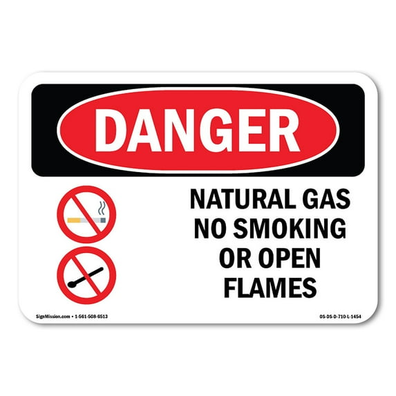 OSHA Danger Sign - Natural Gas No Smoking Or Open Flames | Plastic Sign | Protect Your Business, Construction Site, Shop Area | Made in The USA