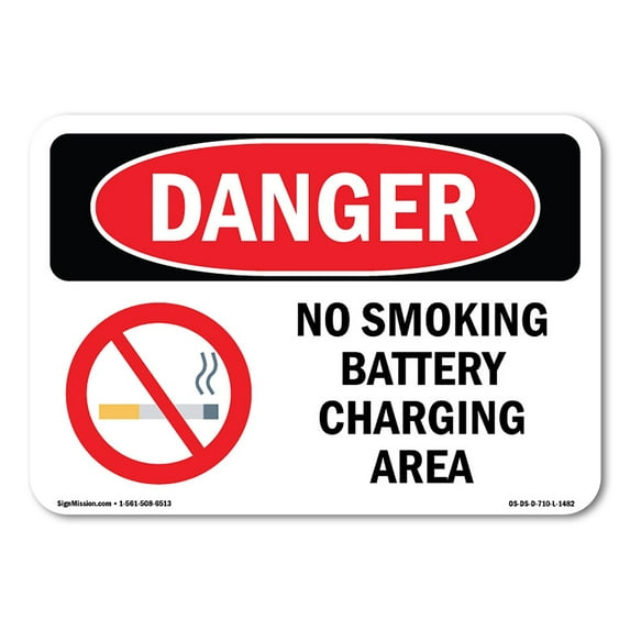 OSHA Danger Sign - No Smoking Battery Charging Area | Decal | Protect Your Business, Construction Site, Warehouse & Shop Area | Made in The USA