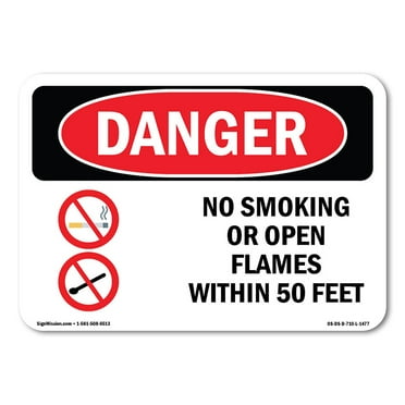 OSHA Danger Sign - No Smoking Or Open Flames Within 50 Feet | Plastic Sign | Protect Your Business, Construction Site, Shop Area |  Made in The USA