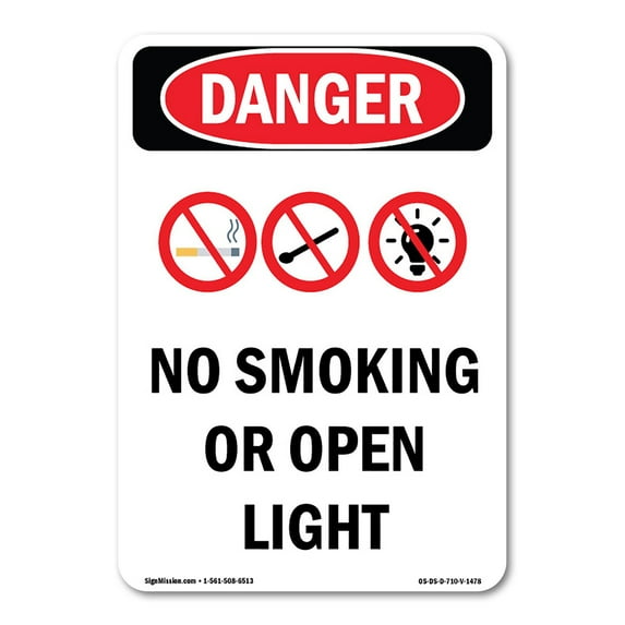 OSHA Danger Sign - No Smoking Or Open Lights | Decal | Protect Your Business, Construction Site, Warehouse & Shop Area | Made in The USA