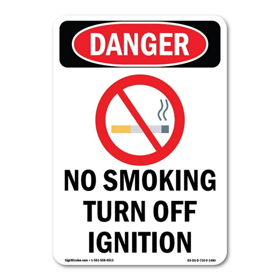 OSHA Danger Sign - No Smoking Turn Off Ignition | Decal | Protect Your Business, Construction Site, Warehouse & Shop Area | Made in The USA