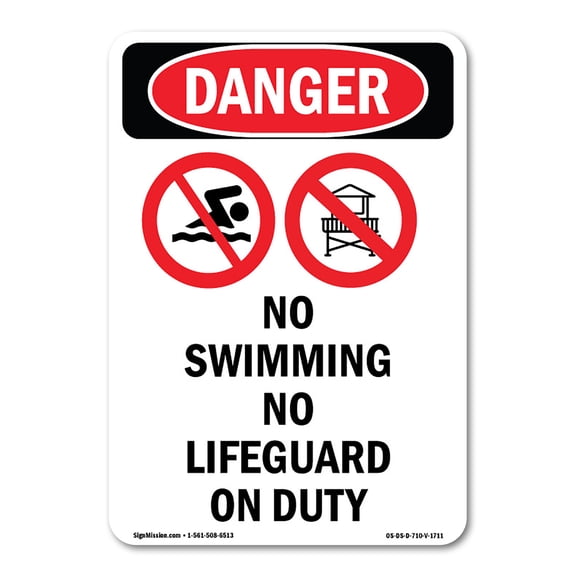 OSHA Danger Sign - No Swimming No Lifeguard | Decal | Protect Your Business, Construction Site, Warehouse & Shop Area | Made in The USA