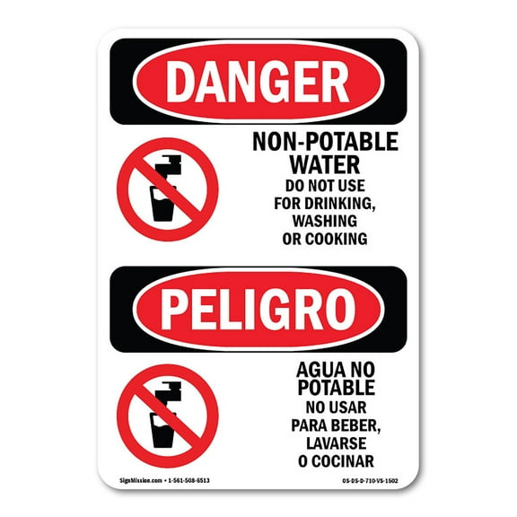 OSHA Danger Sign - Non-Potable Water No Drinking Bilingual | Decal | Protect Your Business, Construction Site, Shop Area |  Made in The USA