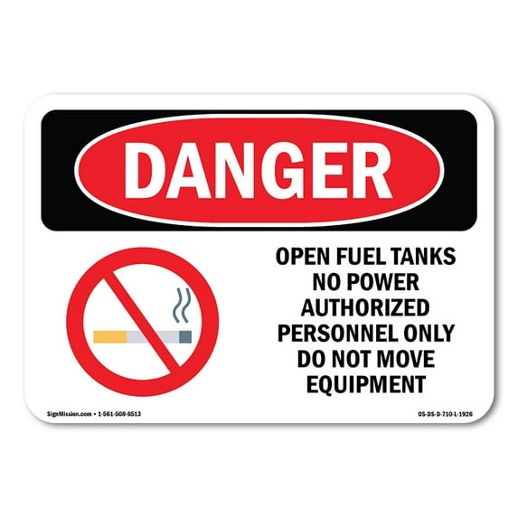 OSHA Danger Sign - Open Fuel Tanks No Power | Plastic Sign | Protect Your Business, Construction Site, Warehouse & Shop Area | Made in The USA