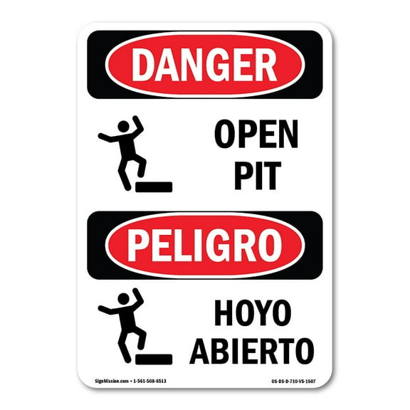 OSHA Danger Sign - Open Pit | Plastic Sign | Protect Your Business, Construction Site, Warehouse & Shop Area |  Made in The USA