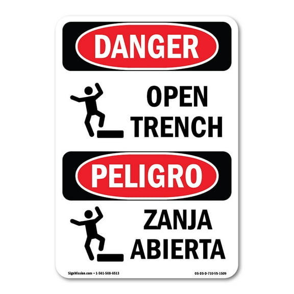 OSHA Danger Sign - Open Trench | Plastic Sign | Protect Your Business, Construction Site, Warehouse & Shop Area |  Made in The USA