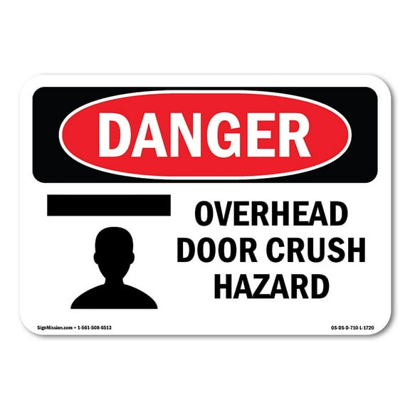 OSHA Danger Sign - Overhead Door Crush Hazard | Plastic Sign | Protect Your Business, Construction Site, Warehouse & Shop Area |  Made in The USA