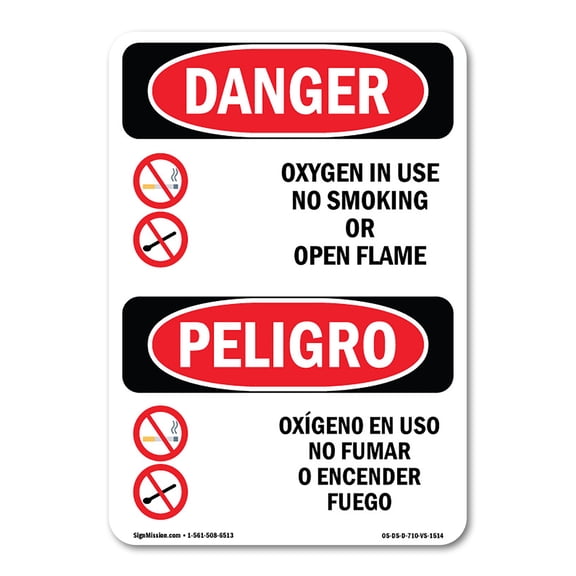 OSHA Danger Sign - Oxygen No Smoking Open Flame Bilingual | Plastic Sign | Protect Your Business, Construction Site, Shop Area |  Made in The USA