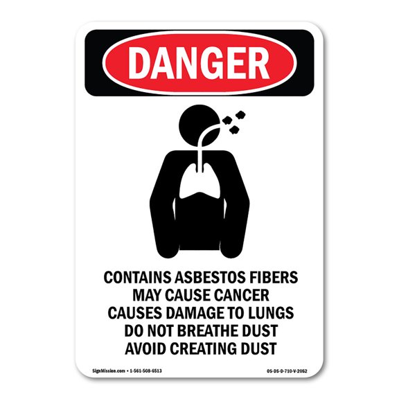 OSHA Danger Sign - PORTRAIT Contains Asbestos Fibers | Decal | Protect Your Business, Construction Site, Warehouse & Shop Area | Made in The USA