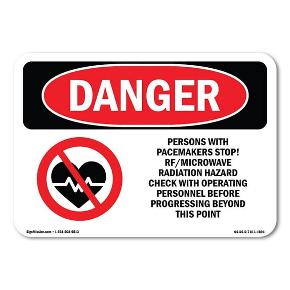 OSHA Danger Sign - Pacemakers Stop Rf Microwave Radiation | Plastic Sign | Protect Your Business, Construction Site, Shop Area | Made in The USA