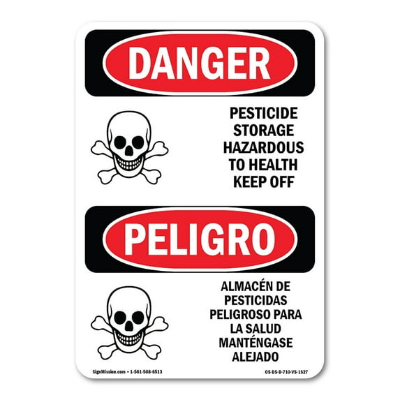 OSHA Danger Sign - Pesticide Storage Hazardous Bilingual | Plastic Sign | Protect Your Business, Construction Site, Shop Area | Made in The USA