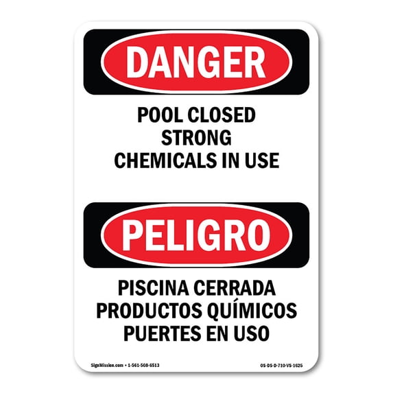 OSHA Danger Sign - Pool Closed Strong Chemicals In Use | Decal | Protect Your Business, Construction Site, Warehouse & Shop Area | Made in The USA