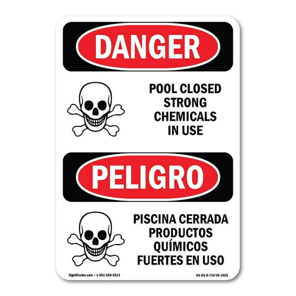 OSHA Danger Sign - Pool Closed Strong Chemicals In Use | Plastic Sign | Protect Your Business, Construction Site, Warehouse & Shop Area |  Made in The USA