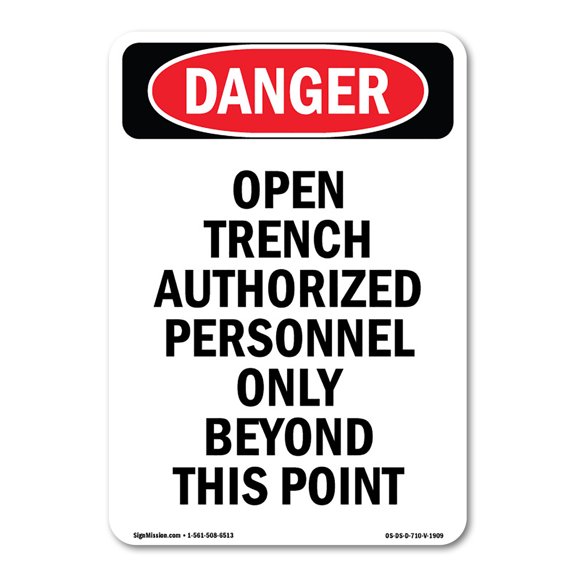 OSHA Danger Sign - Portrait Open Trench Authorized Personnel Only | Plastic Sign | Protect Your Business, Construction Site, Shop Area |  Made in The USA