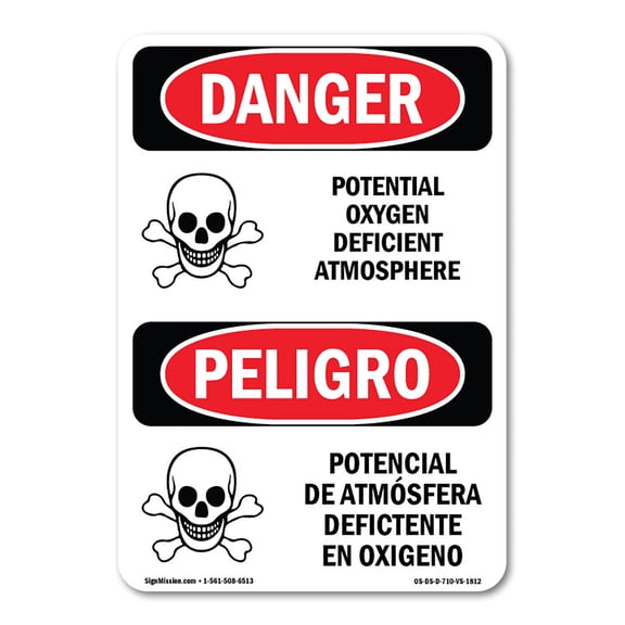 OSHA Danger Sign - Potential Oxygen Deficient Atmosphere | Decal | Protect Your Business, Construction Site, Shop Area |  Made in The USA