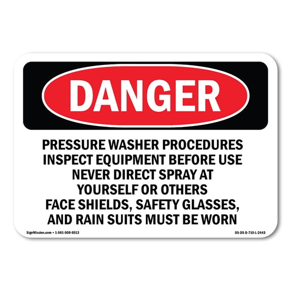 OSHA Danger Sign - Pressure Washer Procedures Inspect Equipment | Plastic Sign | Protect Your Business, Construction Site, Shop Area | Made in The USA