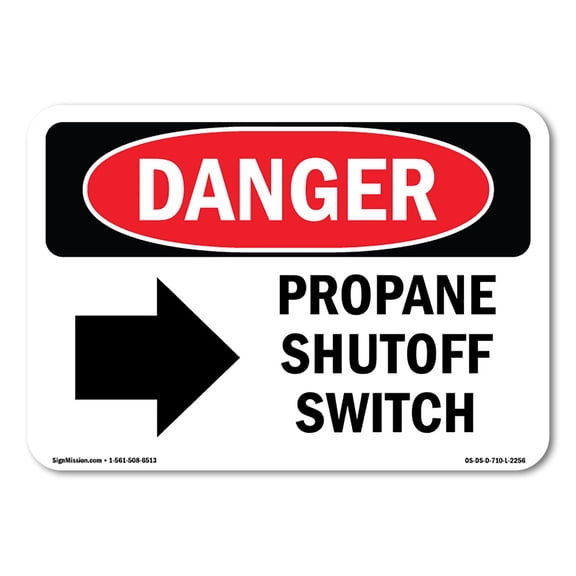 OSHA Danger Sign - Propane Shutoff Switch [Right Arrow] | Plastic Sign | Protect Your Business, Construction Site, Warehouse & Shop Area |  Made in The USA