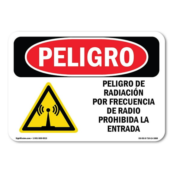 OSHA Danger Sign - Radio Frequency Radiation Hazard Spanish | Plastic Sign | Protect Your Business, Construction Site, Shop Area | Made in The USA
