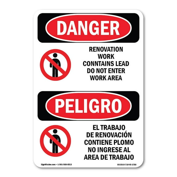 OSHA Danger Sign - Renovation Work Contains Lead Do Not Enter | Plastic Sign | Protect Your Business, Construction Site, Shop Area | Made in The USA
