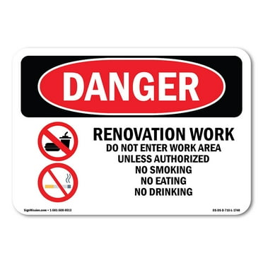 OSHA Danger Sign - Renovation Work Do Not Enter Work Area | Plastic Sign | Protect Your Business, Construction Site, Shop Area |  Made in The USA