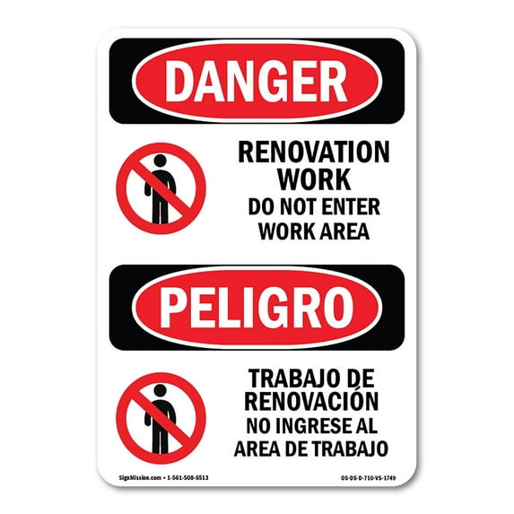 OSHA Danger Sign - Renovation Work Do Not Enter Work Area | Plastic Sign | Protect Your Business, Construction Site, Shop Area | Made in The USA