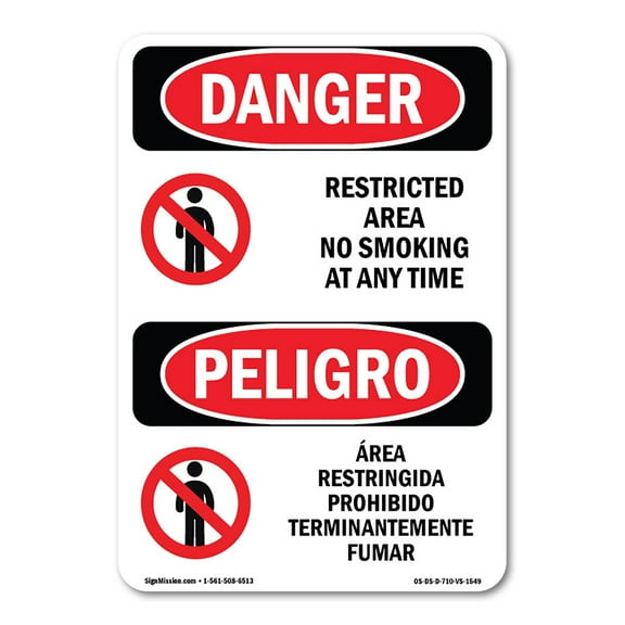 OSHA Danger Sign - Restricted Area No Smoking At Any Time | Decal | Protect Your Business, Construction Site, Shop Area | Made in The USA