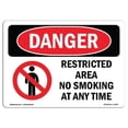thumbnail image 1 of OSHA Danger Sign - Restricted Area No Smoking At Any Time, 1 of 1