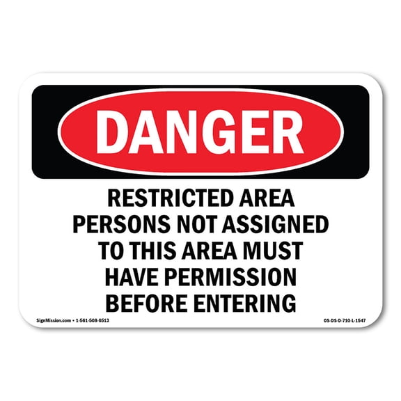 OSHA Danger Sign - Restricted Area Persons Not Assigned | Plastic Sign | Protect Your Business, Construction Site, Warehouse & Shop Area |  Made in The USA