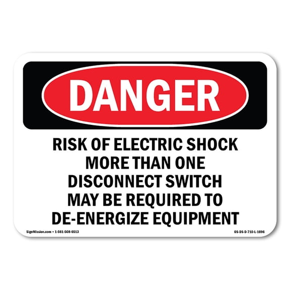 OSHA Danger Sign - Risk Of Electric Shock More Than One | Decal | Protect Your Business, Construction Site, Warehouse & Shop Area | Â Made in The USA