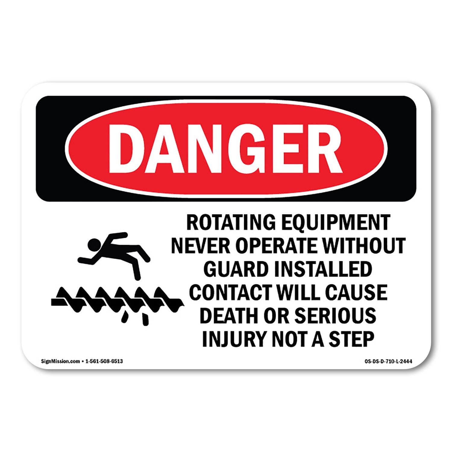 OSHA Danger Sign Rotating Equipment Never Operate Decal Protect Your Business