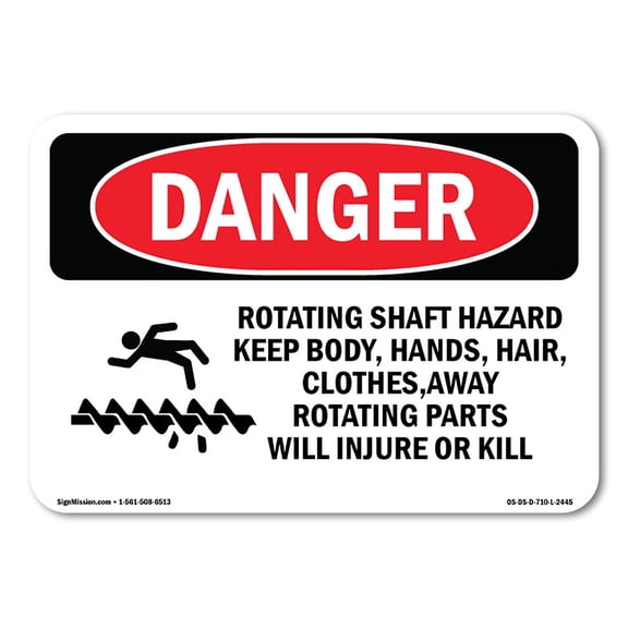OSHA Danger Sign - Rotating Shaft Hazard Keep Body  | Plastic Sign | Protect Your Business, Construction Site, Warehouse & Shop Area |  Made in The USA