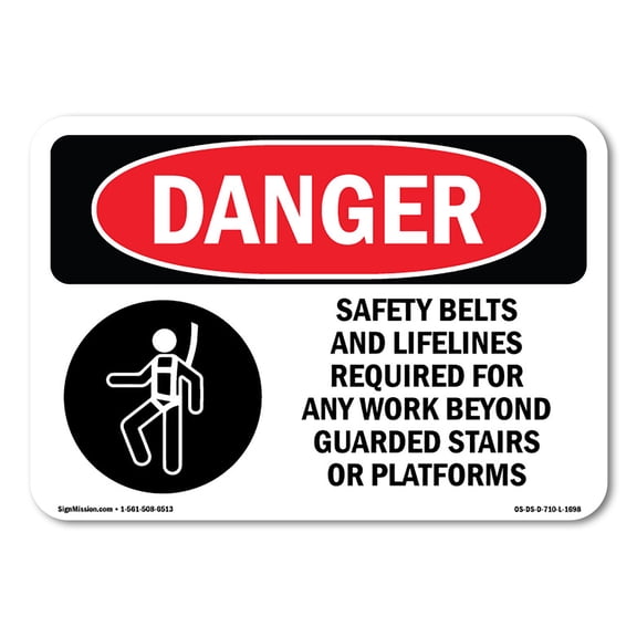 OSHA Danger Sign - Safety Belts And Lifelines Required | Decal | Protect Your Business, Construction Site, Warehouse & Shop Area |  Made in The USA